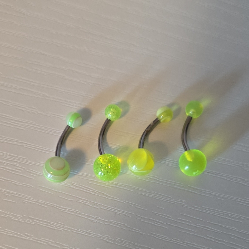 Neon Green Belly Button Rings Set